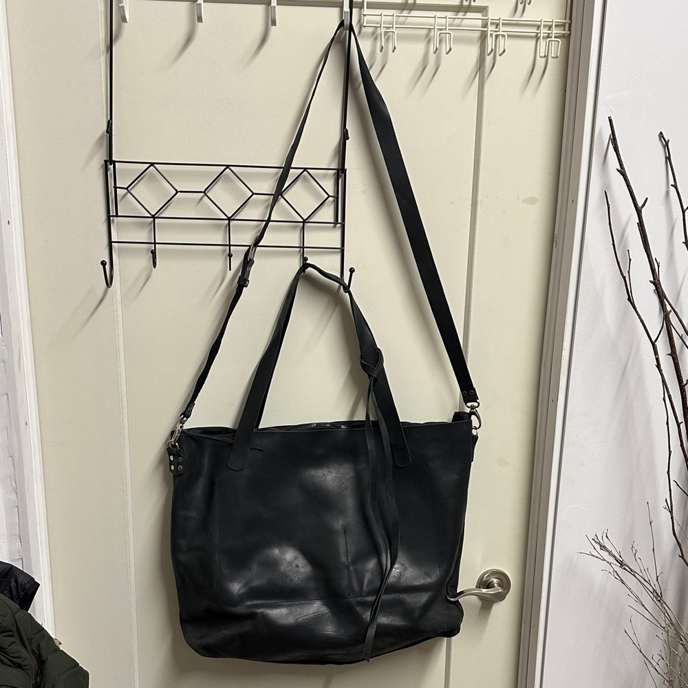 Custom Made Oversized Genuine Leather Chic Black Messenger Bag 23x17
